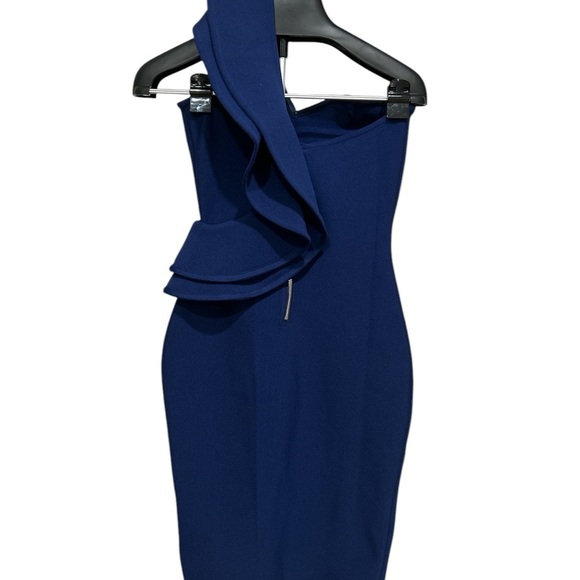 One Shoulder Ruffle Dress Side Split Bodycon Bandage Dress - Picture 8 of 8